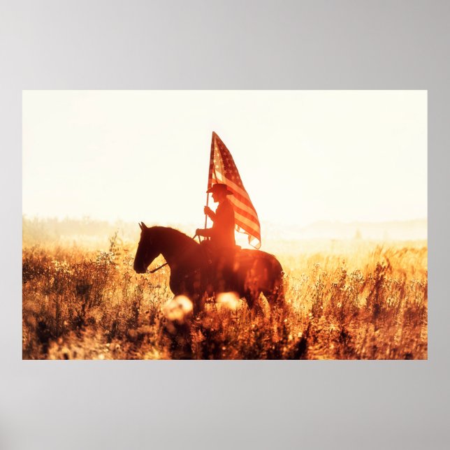 Poster Western - retrato de cowboy com bandeira dos EUA (Frente)