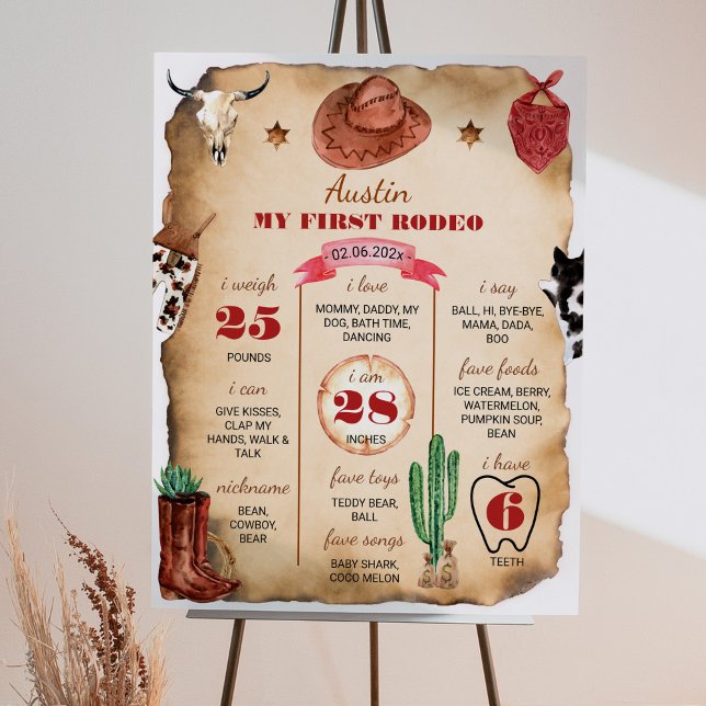 Poster Western Rodeo Cowboy Primeiro Aniversário - Sinal  (Criador carregado)