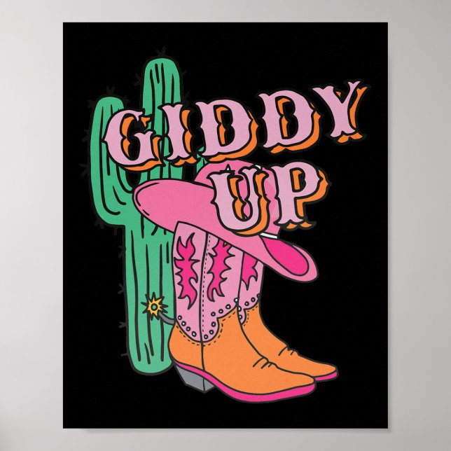 Poster Western Texas Giddy Up Cowboy Boots Cactus (Frente)