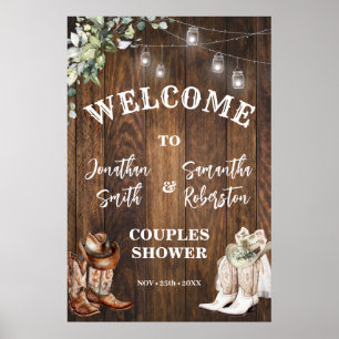 Poster Western Welcome Boots Hat Country Casal Chá