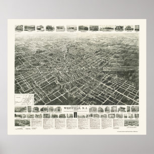 Póster Westfield, mapa panorâmico de NJ - 1929