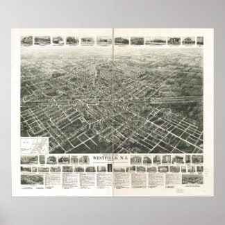 Poster Westfield, NJ Birds Eye, 1929 Ver Mapa Panorâmico