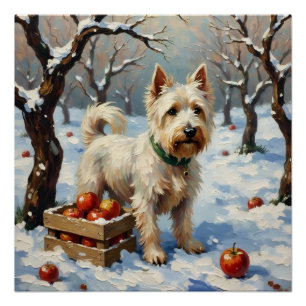Póster Westie Antigo no Pomar de Natal Invernal Nevado