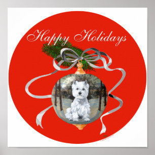 Poster Westie em um enfeite de Natal