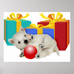 Póster Westie Puppy Playtime de Natal