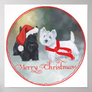 Póster Westie Scottie Christmas