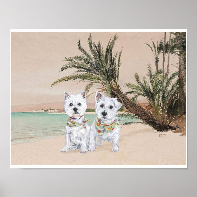 Póster Westies numa praia ensolarada (Frente)