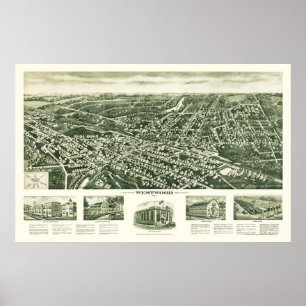 Póster Westwood, mapa panorâmico de NJ - 1924