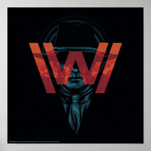 Poster Westworld   o homem no gráfico preto do logotipo
