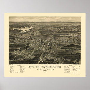 Póster Weymouth sul, mapa panorâmico das MÃES - 1885