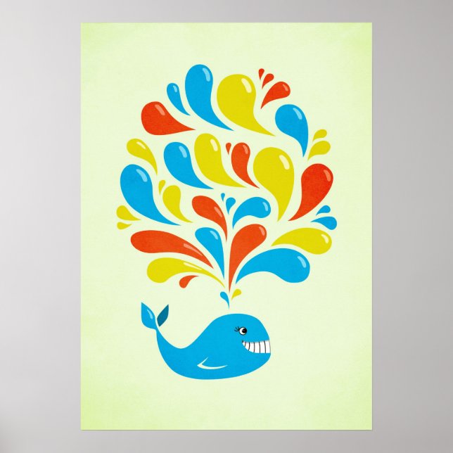 Póster Whale de Cartoon Feliz com Coloração (Frente)