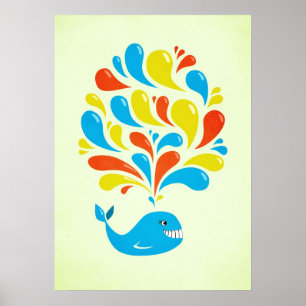 Póster Whale de Cartoon Feliz com Coloração