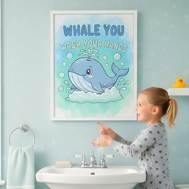 Poster Whale You Wash Your Hands Kids Bathroom Wall Art (Criador carregado)