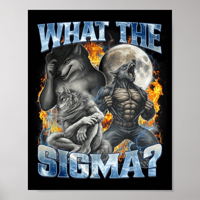 Poster What The Sigma Cool Funny Alpha Wolf Werewolf Boot (Frente)