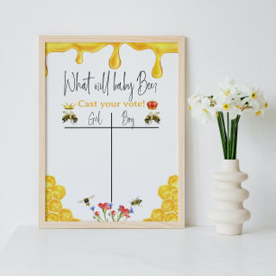 Poster What Will Baby Bee Boy Girl Yellow Gender Reveal