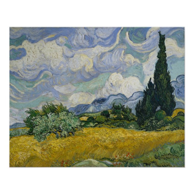 Póster Wheat Field with Cypresses, Oil Painting, Van Gogh (Frente)
