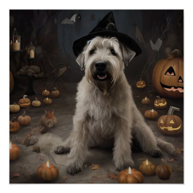 Póster Wheaten Terrier Pumpkins Halloween Assustado (Frente)