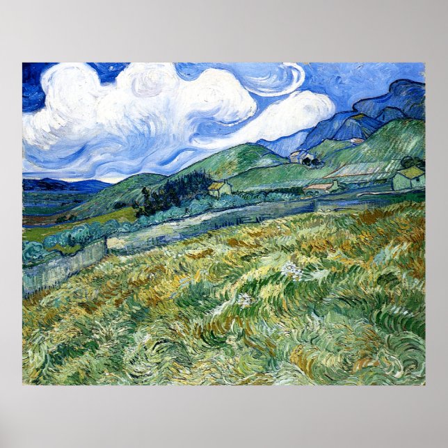 Póster Wheatfield e Mountain, Vincent Van Gogh (Frente)