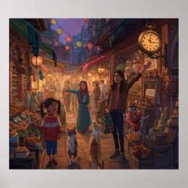 Poster Where Cats Wander and Lanterns Glow