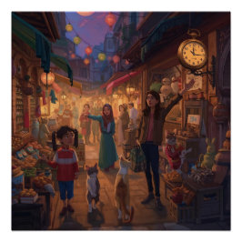 Póster Where Cats Wander and Lanterns Glow