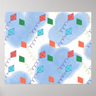 Poster Whimiscal Kites Multicolored Sky Pattern