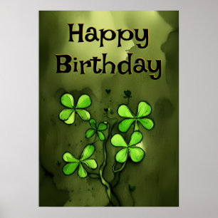 Poster Whimsic Clovers Feliz Aniversário