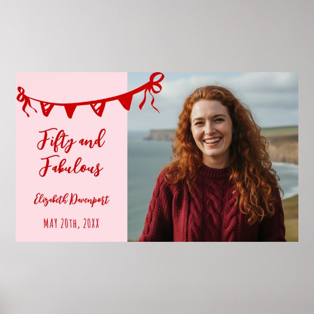 Poster Whimsical 50 and Fabulous Doodle Birthday Photo  (Frente)