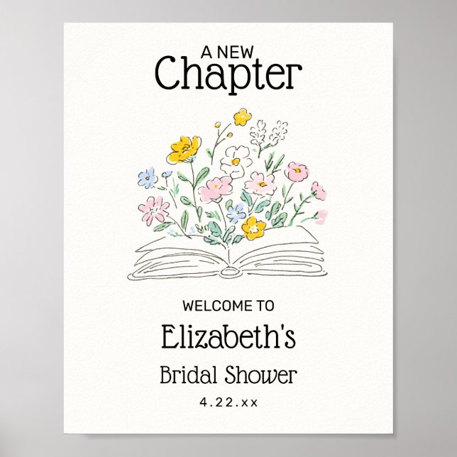 Poster Whimsical A New Chapter Bridal Shower Welcome Sign (Frente)