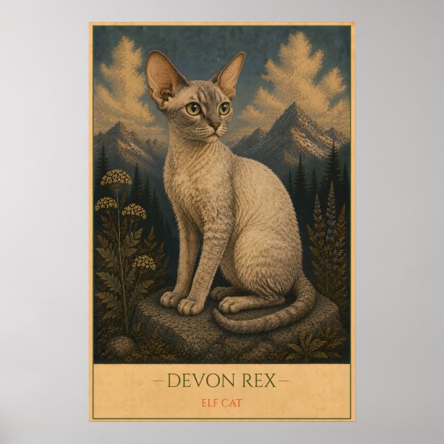 Poster Whimsical Beauty: Devon Rex (Frente)