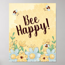 Poster Whimsical Bee Happy Floral