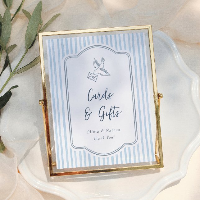 Poster Whimsical Blue Stripes Cards & Gifts Wedding Sign (Criador carregado)