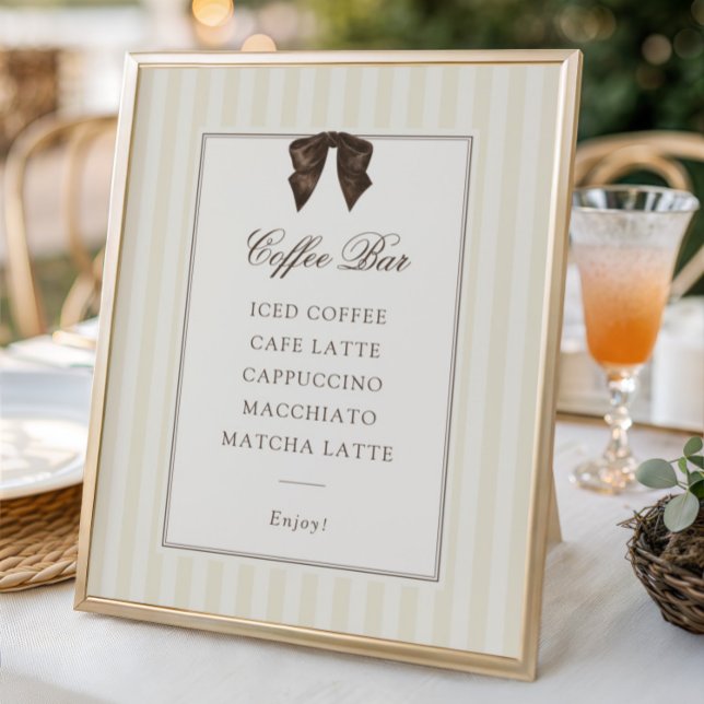 Poster Whimsical Brown Bow Striped Coffee Bar (Criador carregado)