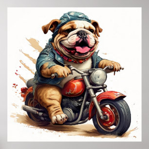 Poster Whimsical Bulldog Chopper dirigindo uma moto