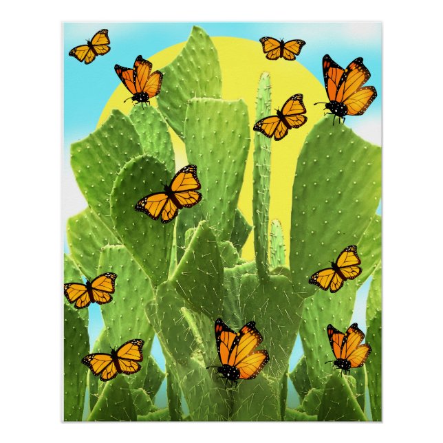 Póster Whimsical Cactus And Butterflies (Frente)