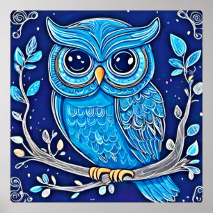 Poster Whimsical Chalk Owl