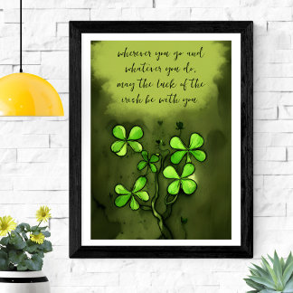 Poster Whimsical Clovers com Sorte do Irlandês Dizendo