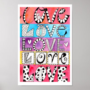 Poster Whimsical Colorful Love Word Art