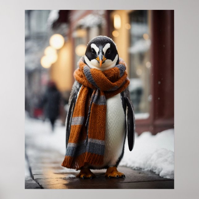 Poster Whimsical Cozy Penguin Snowy Winter (Frente)