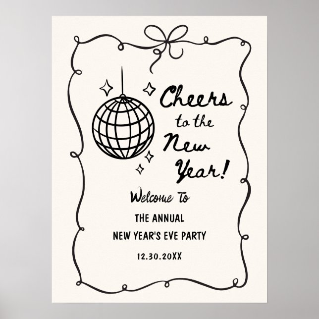Poster Whimsical Disco Ball New Year's Eve Party (Frente)