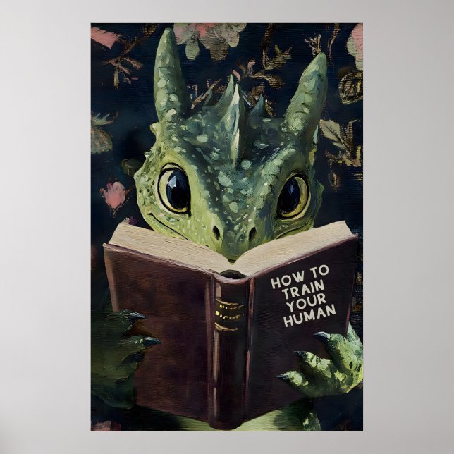 Poster Whimsical Dragon Reading Train Your Human Book (Frente)