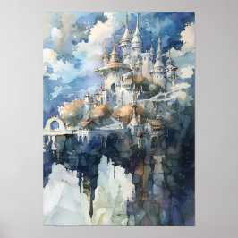 Poster Whimsical Fairytale Castle on Sky Cliff