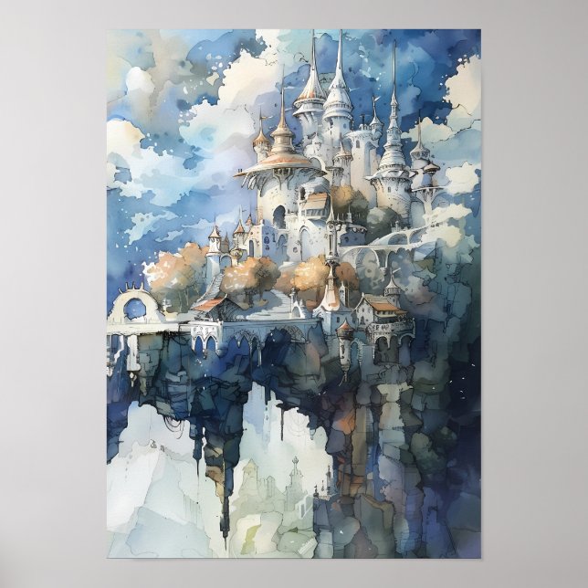 Poster Whimsical Fairytale Castle on Sky Cliff (Frente)