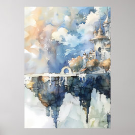 Poster Whimsical Fairytale Castle on Sky Cliff