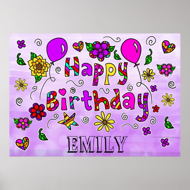 Poster Whimsical Foley Art Happy Birthday (Frente)