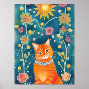 Poster Whimsical Folk Art Tabby Cat