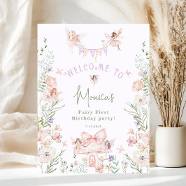 Poster Whimsical garden Fairy First Birthday Welcome