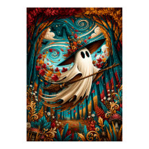 Whimsical Ghost Witch Autumn Forest