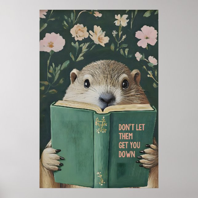 Poster Whimsical Groundhog Reading Book Art Print (Frente)