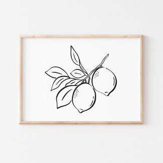 Poster Whimsical Hand-Drawn Ink Lemon Branch Art