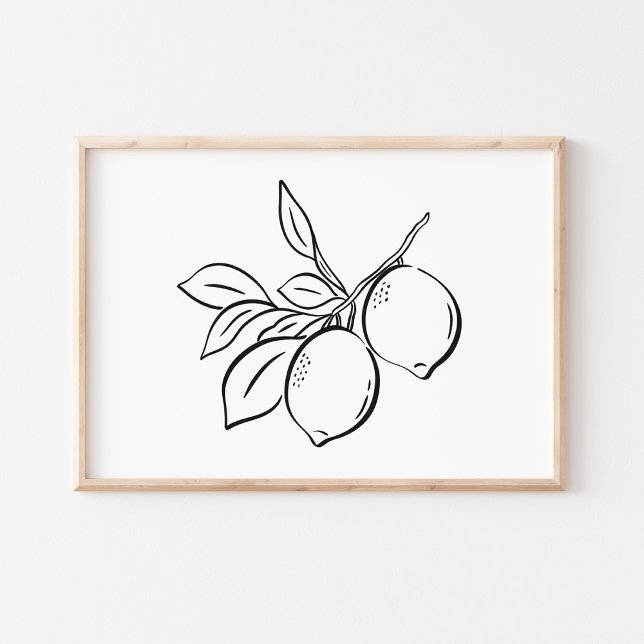 Poster Whimsical Hand-Drawn Ink Lemon Branch Art (Criador carregado)